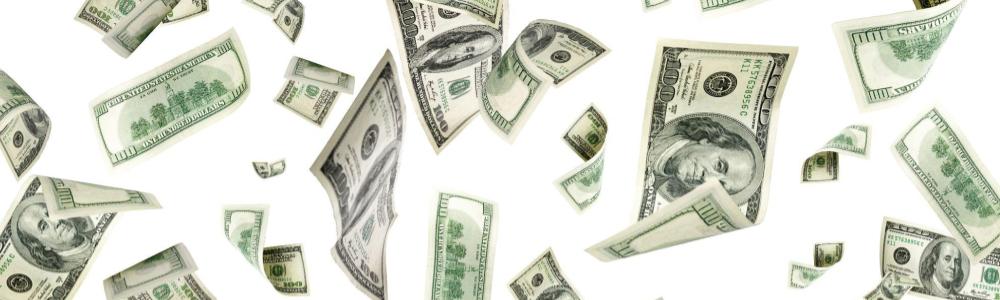 dollar bills floating around the whole image